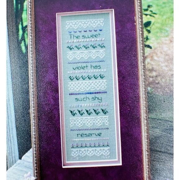 EARTH THREADS Violet and Lace Sampler Cross Stitch Embroidery Pattern - Picture 2 of 8